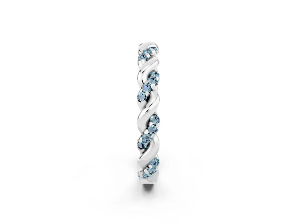 Platinum Round Aquamarine Twisted Rope Pave Wedding Band
