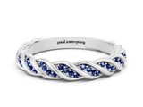 White gold Twisted Pavé Round Blue Sapphire Eternity Band with Shared Prong Setting_6