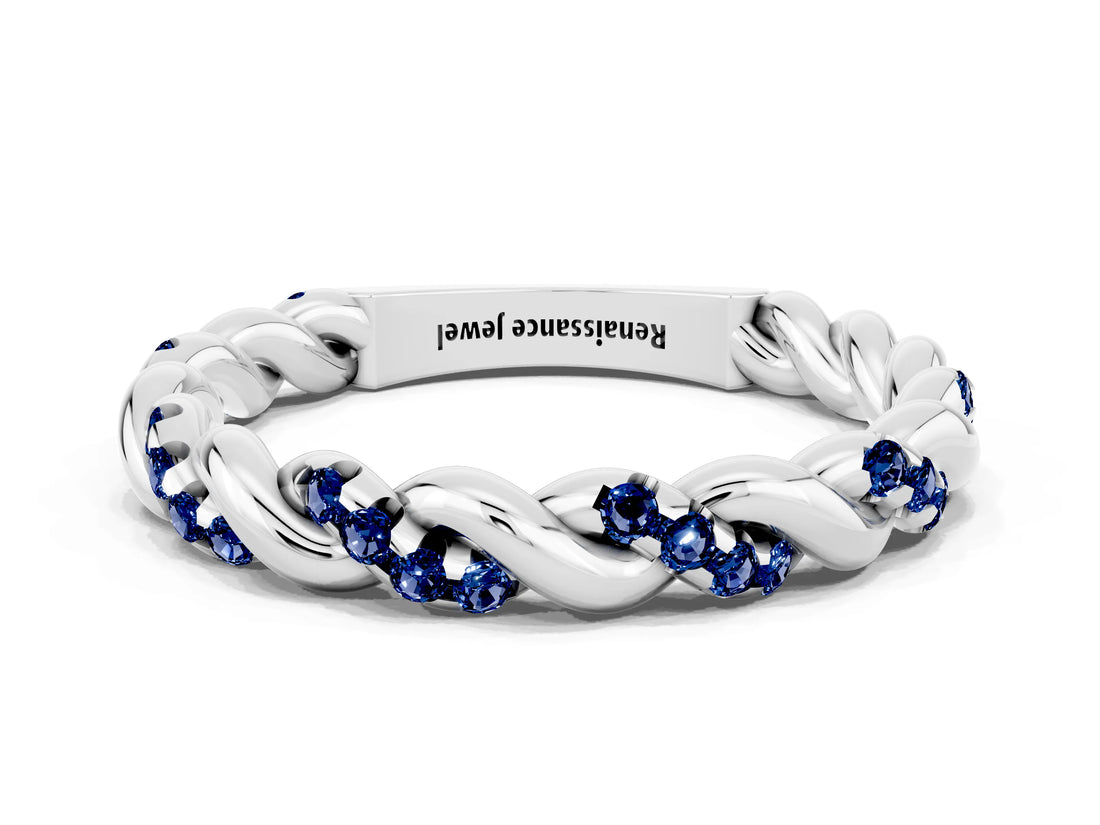 White gold Twisted Pavé Round Blue Sapphire Eternity Band_6