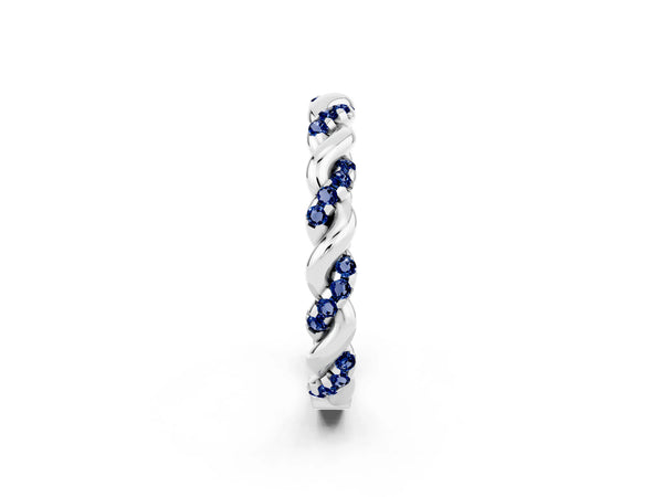Platinum Round Lab-Grown Blue Sapphire Twisted Rope Pave Wedding Band