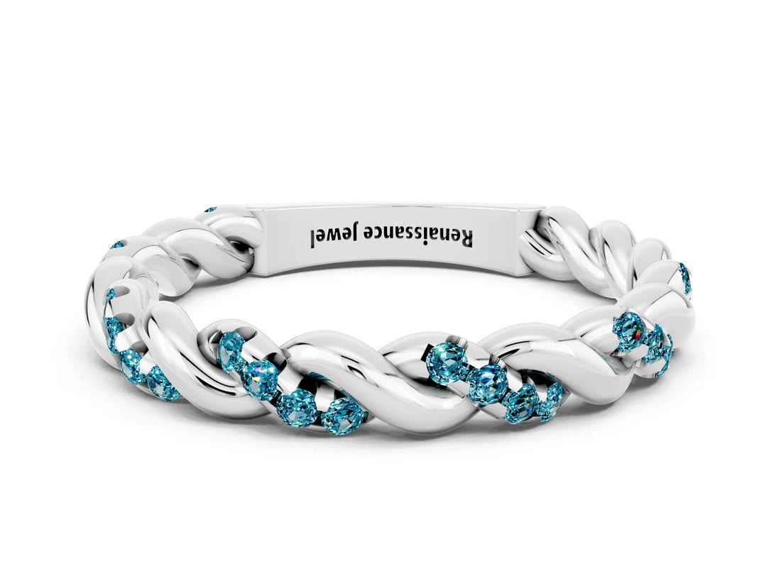 White gold Twisted Pavé Round Blue Topaz Eternity Band_6