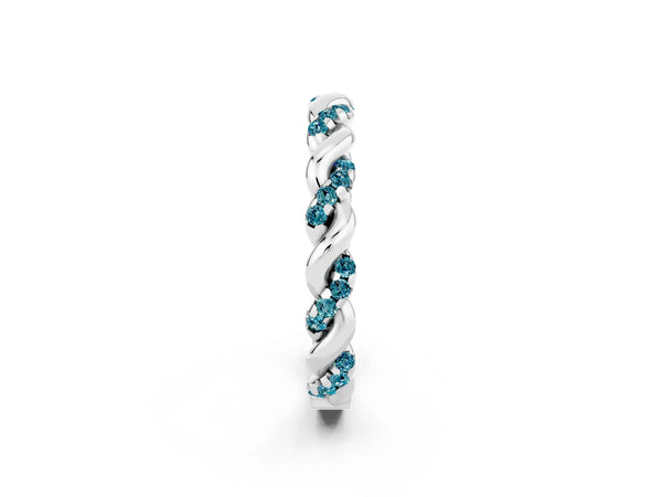 Platinum Round Blue Topaz Twisted Rope Pave Wedding Band