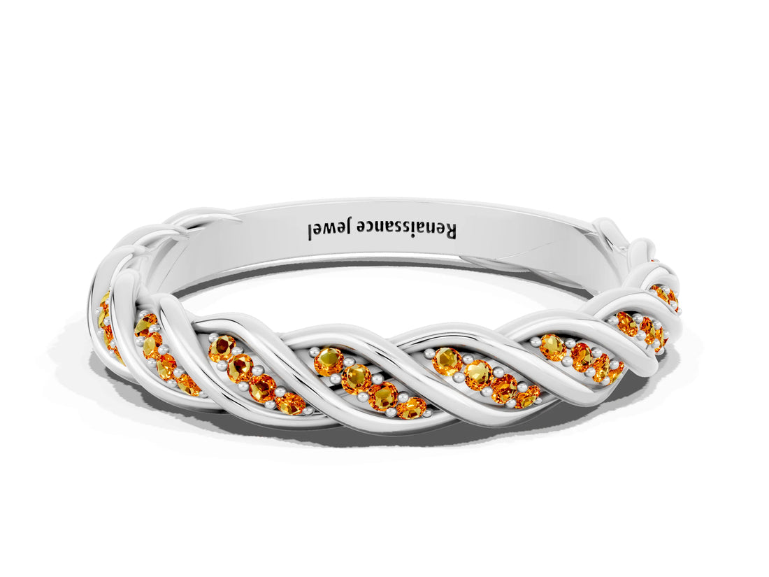 White gold Twisted Pavé Round Citrine Eternity Band with Shared Prong Setting_6