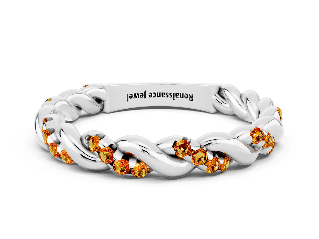 White gold Twisted Pavé Round Citrine Eternity Band_6
