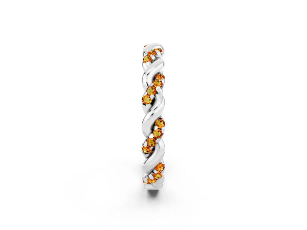 Platinum Round Citrine Twisted Rope Pave Wedding Band
