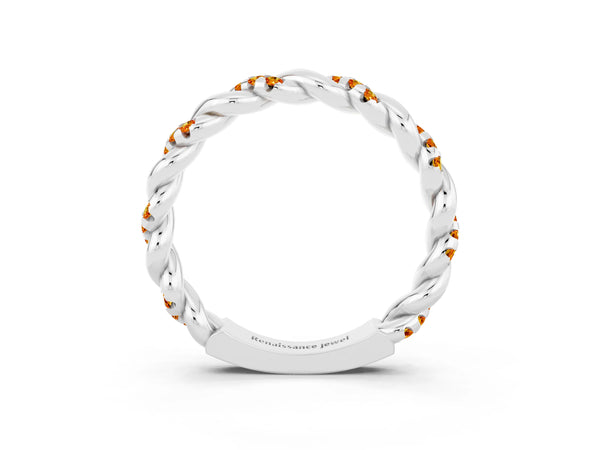 Platinum Round Citrine Twisted Rope Pave Wedding Band