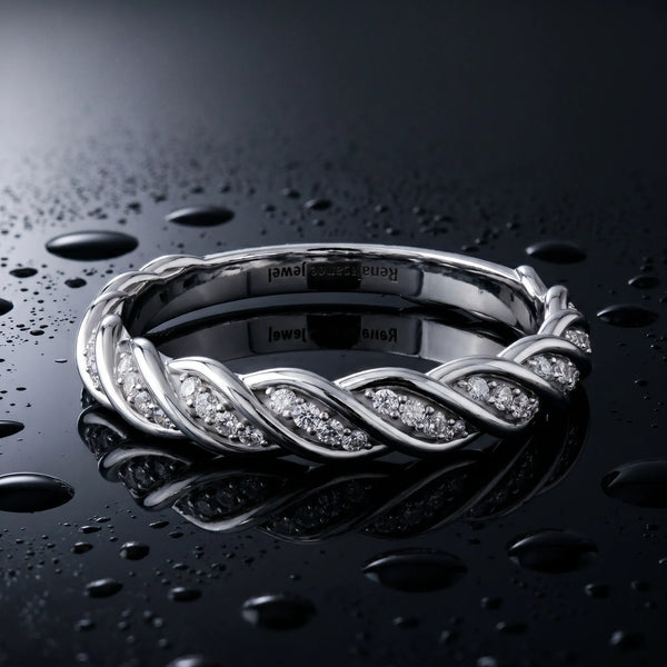 White gold Twisted Pavé Round Diamond Eternity Band with Shared Prong Setting