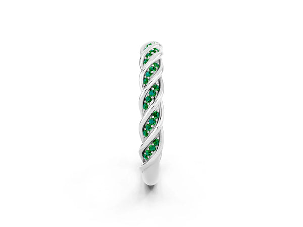 Platinum Round Lab-Grown Emerald Twisted Rope Pave Half Eternity Wedding Band