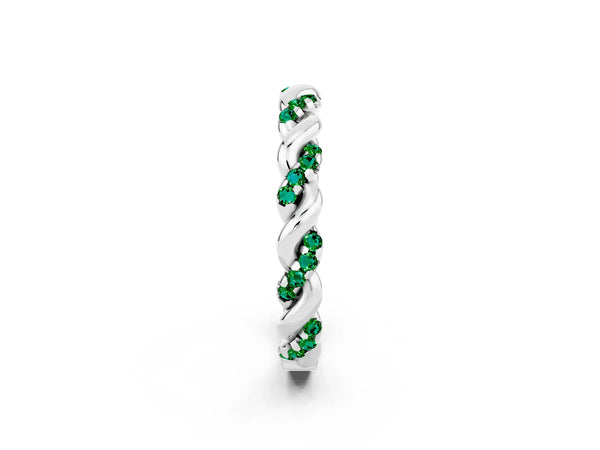 Platinum Round Lab-Grown Emerald Twisted Rope Pave Wedding Band