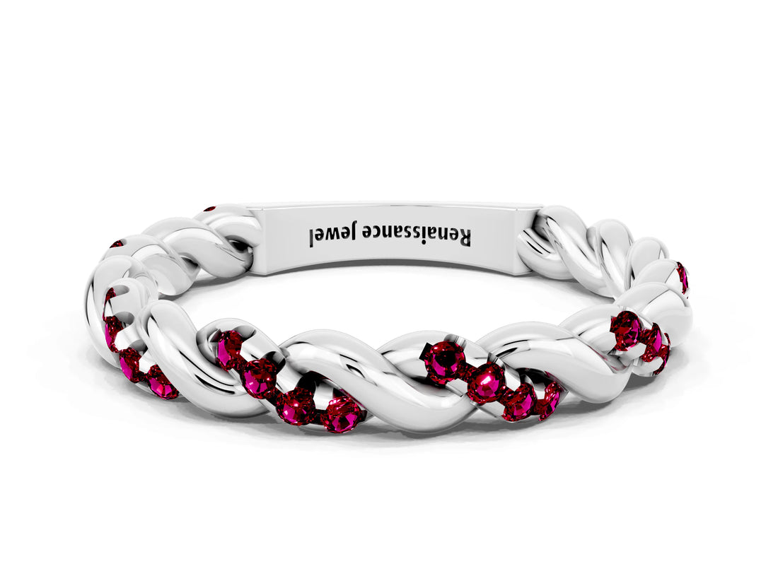 White gold Twisted Pavé Round Garnet Eternity Band_6