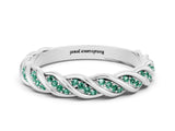 White gold Twisted Pavé Round Green Sapphire Eternity Band with Shared Prong Setting_6