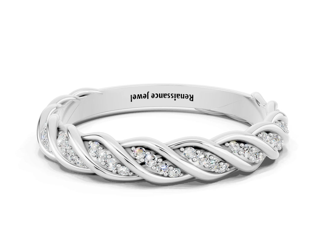 White gold Twisted Pavé Round Moissanite Eternity Band with Shared Prong Setting_6