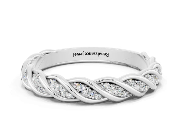 Sterling Silver Round Moissanite Twisted Rope Pave Half Eternity Wedding Band