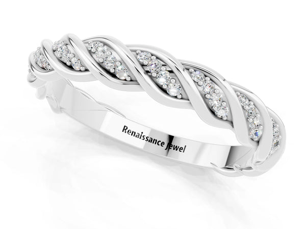 Platinum Round Moissanite Twisted Rope Pave Half Eternity Wedding Band