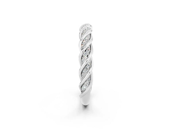 Sterling Silver Round Moissanite Twisted Rope Pave Half Eternity Wedding Band