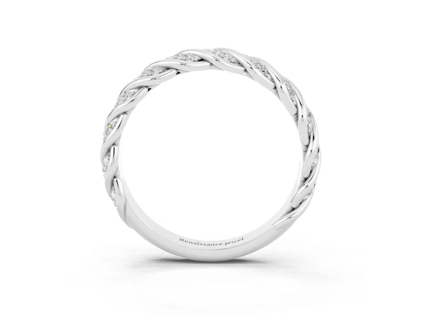 Platinum Round Moissanite Twisted Rope Pave Half Eternity Wedding Band