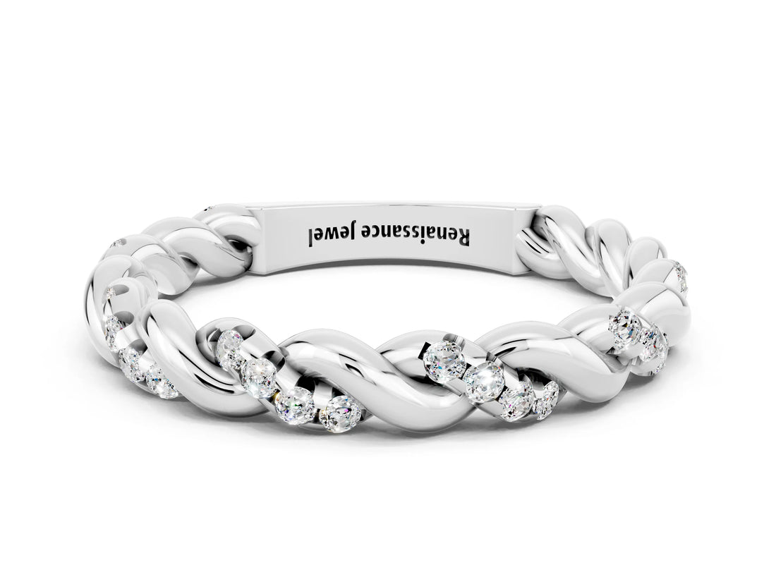White gold Twisted Pavé Round Moissanite Eternity Band_6