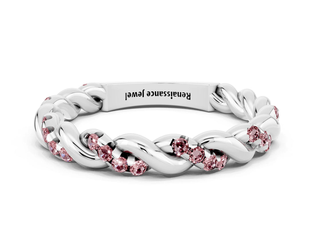 White gold Twisted Pavé Round Morganite Eternity Band_10