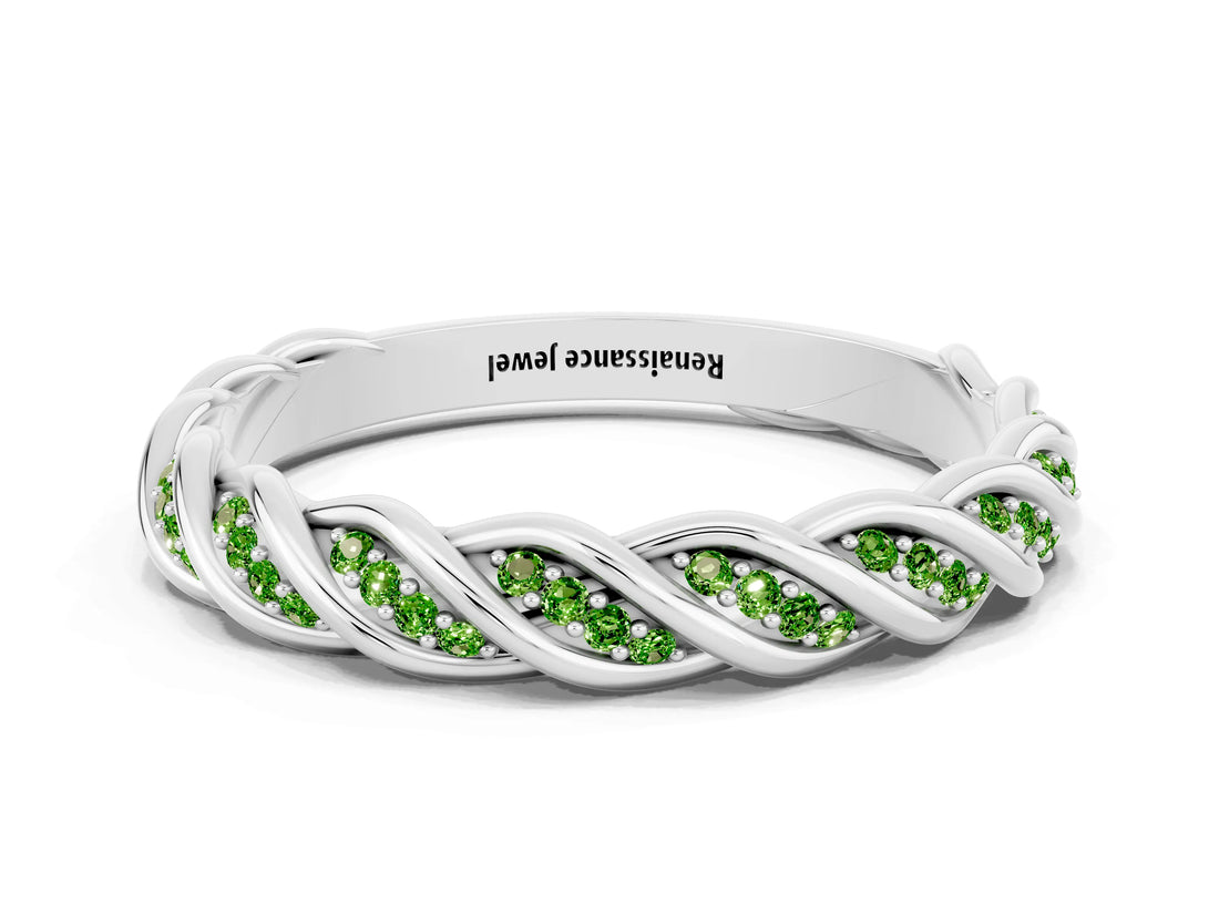 White gold Twisted Pavé Round Peridot Eternity Band with Shared Prong Setting_6