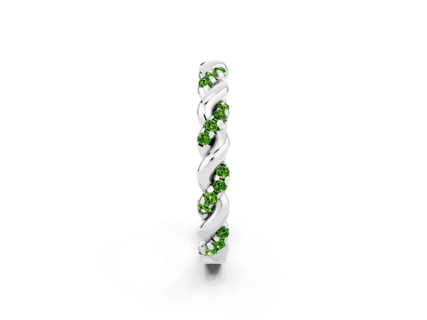 Platinum Round Peridot Twisted Rope Pave Wedding Band