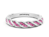 White gold Twisted Pavé Round Pink Sapphire Eternity Band with Shared Prong Setting_18
