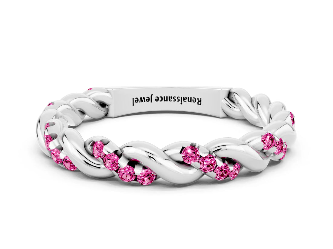 White gold Twisted Pavé Round Pink Sapphire Eternity Band_18