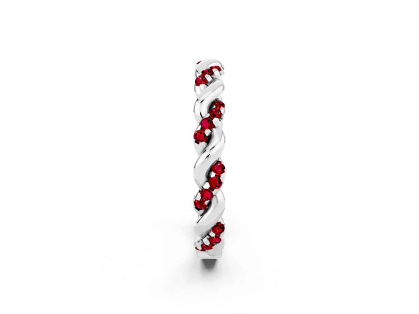 Platinum Round Lab-Grown Ruby Twisted Rope Pave Wedding Band