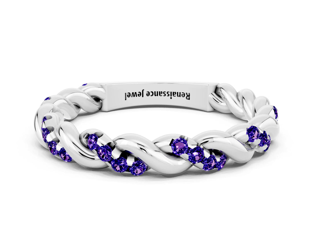 White gold Twisted Pavé Round Tanzanite Eternity Band_6