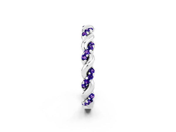 Platinum Round Tanzanite Twisted Rope Pave Wedding Band