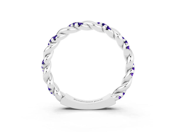 Platinum Round Tanzanite Twisted Rope Pave Wedding Band