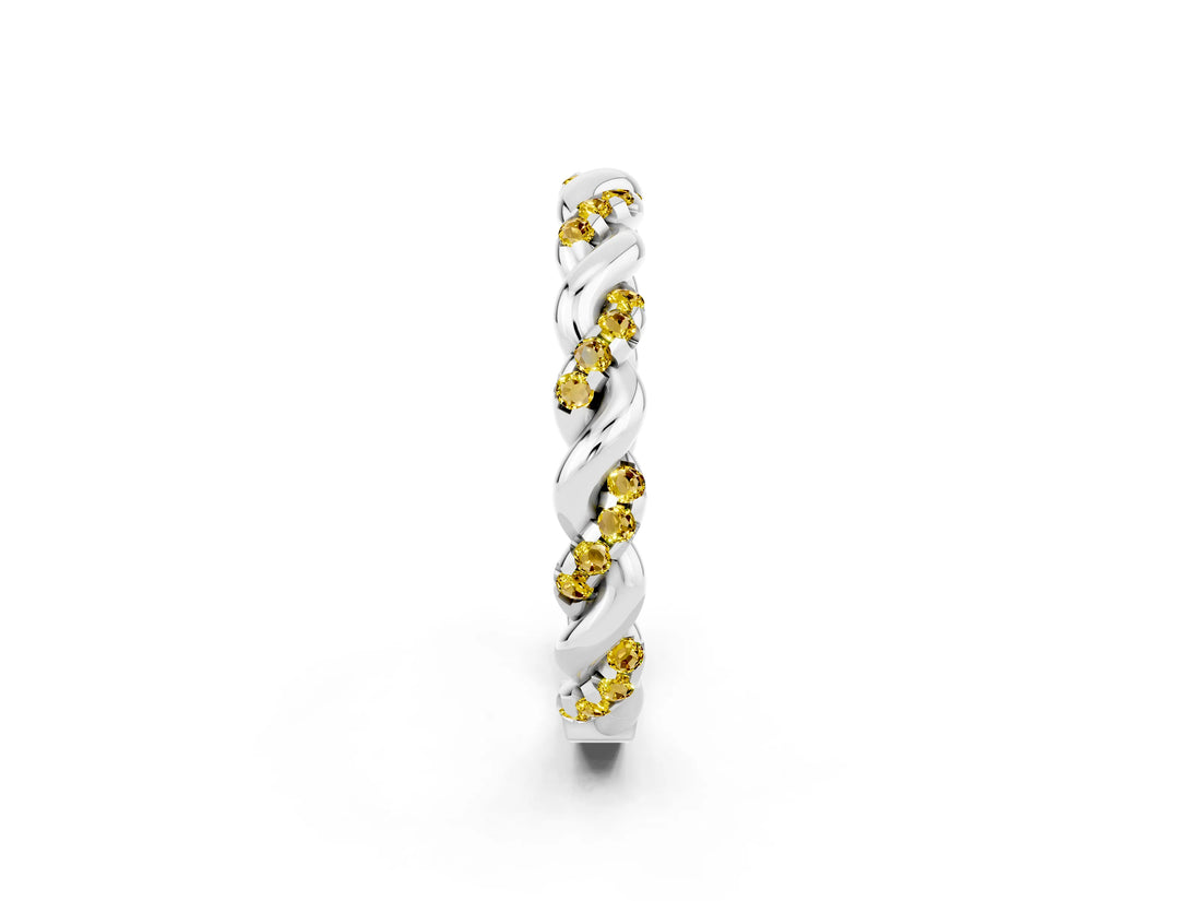 White gold Twisted Pavé Round Yellow Sapphire Eternity Band_18