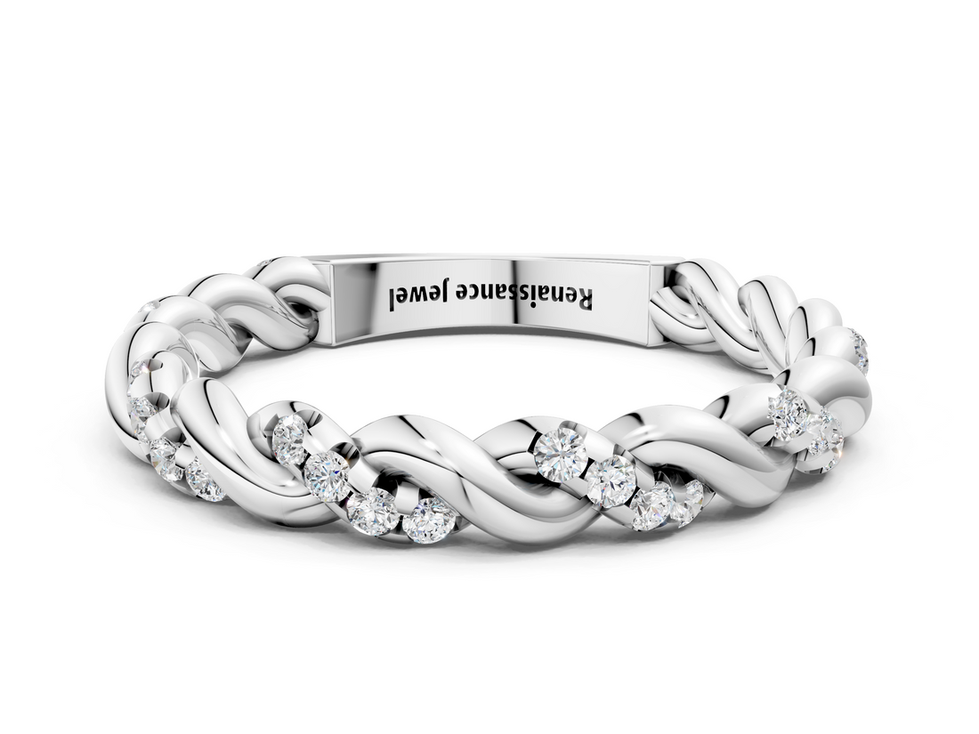 White gold Twisted Pave Round Diamond Eternity Band with Prong Setting_35