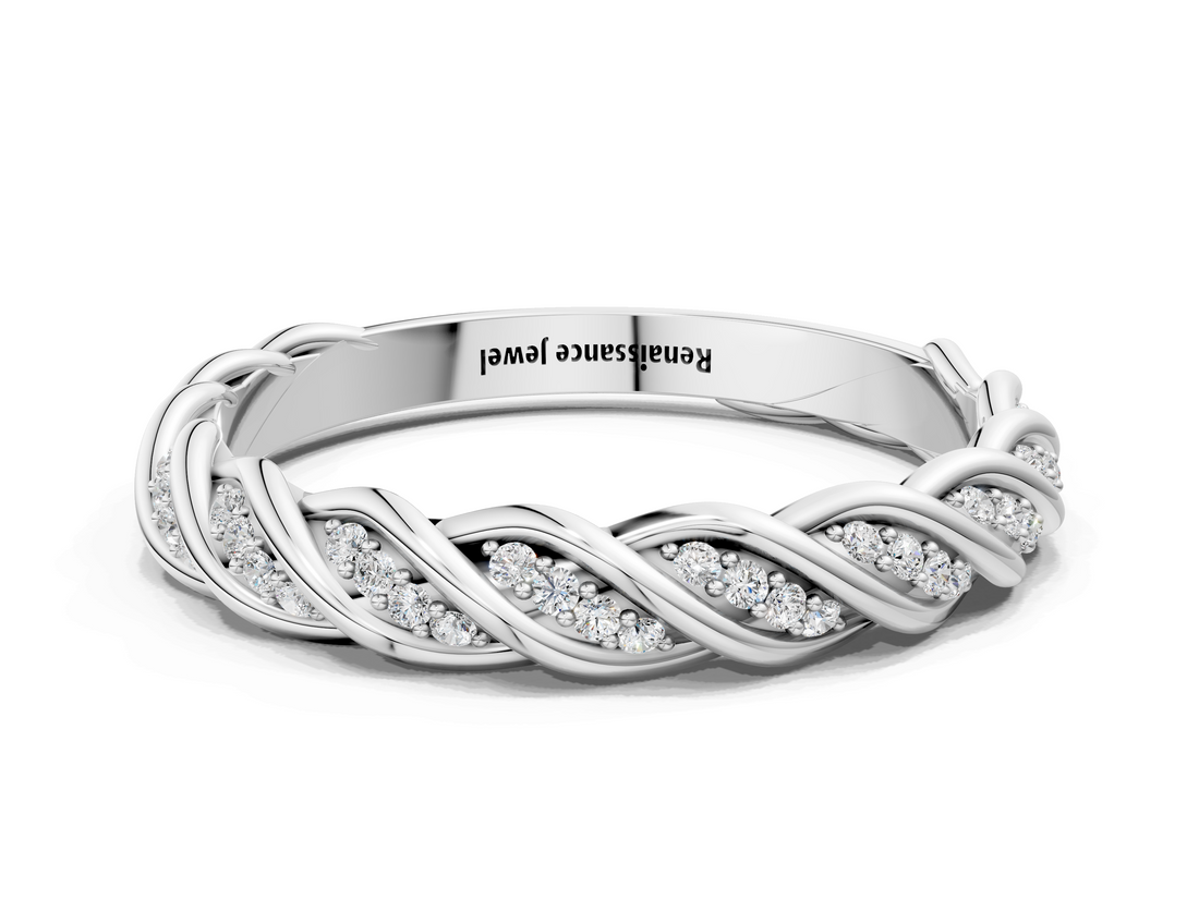 White gold Twisted Pave Round Diamond Eternity Band with Shared Prong Setting_115