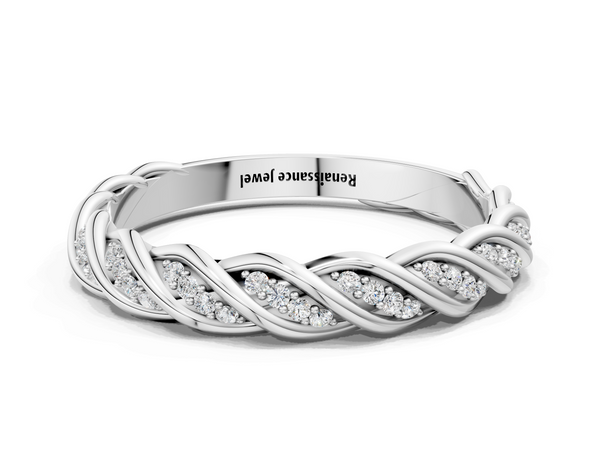 White gold Twisted Pavé Round Diamond Eternity Band with Shared Prong Setting