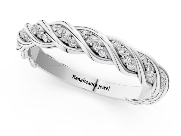 Platinum Twisted Pavé Round Diamond Eternity Band with Shared Prong Setting