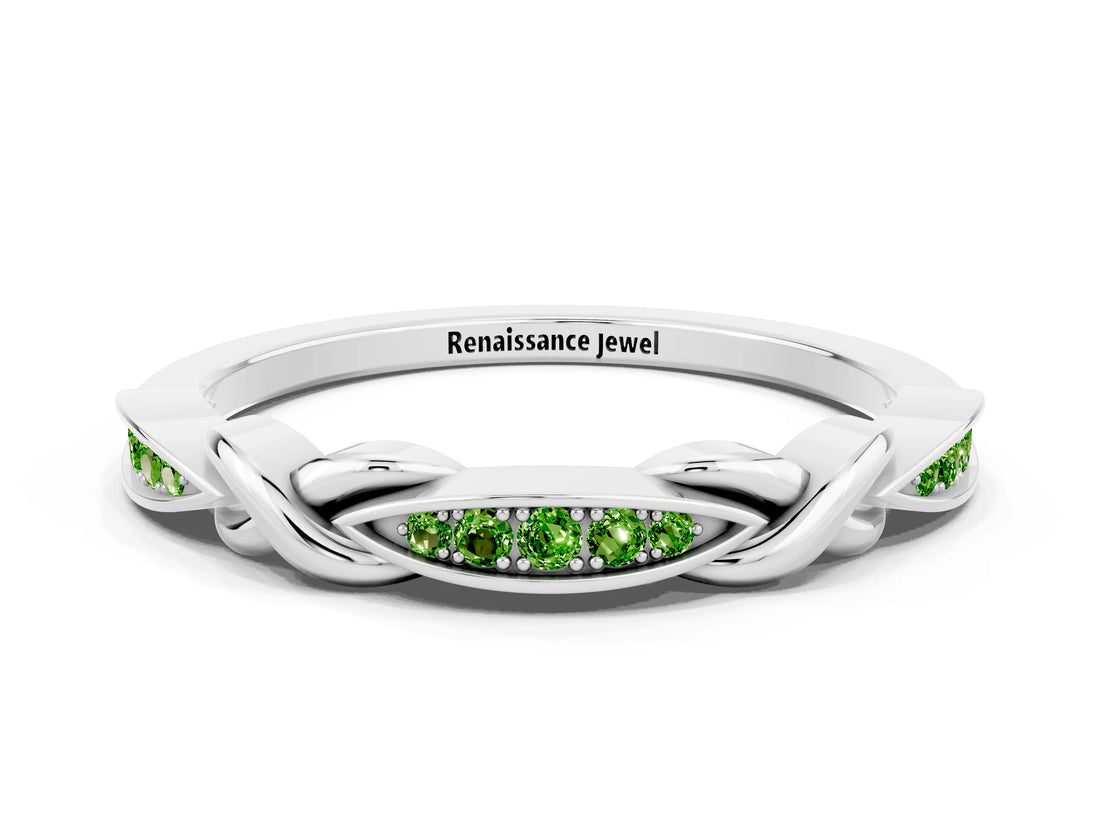 White gold Twisted Peridot Marquise Pavé Band with Shared Prong Setting_6
