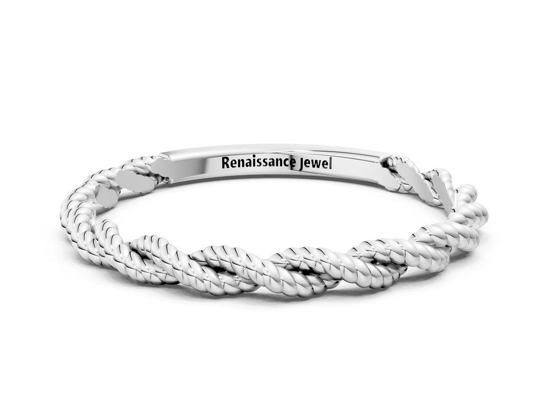 White gold Twisted Rope Solitaire Band with Round Stone and Bezel Setting_52