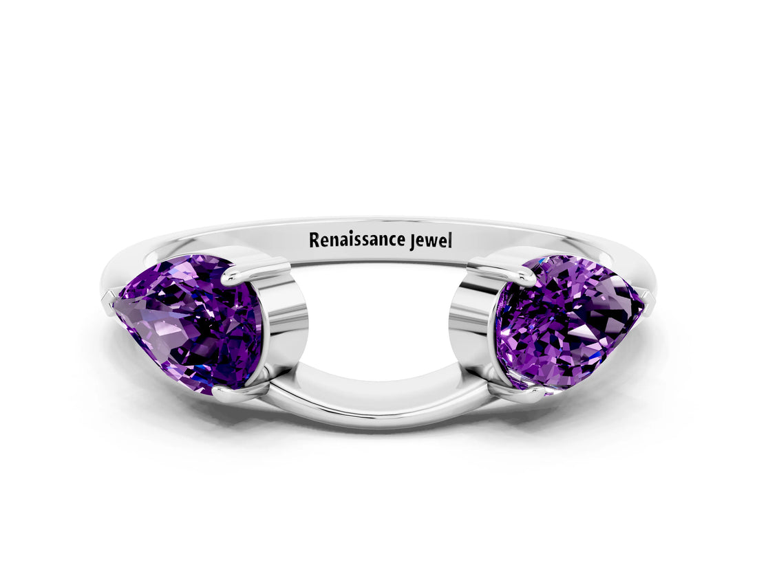 White gold Two-Stone Pear Amethyst Bypass Ring with Prong Setting_6