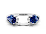 White gold Two-Stone Pear Blue Sapphire Bypass Ring with Prong Setting_6