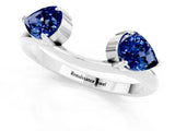 White gold Two-Stone Pear Blue Sapphire Bypass Ring with Prong Setting_7