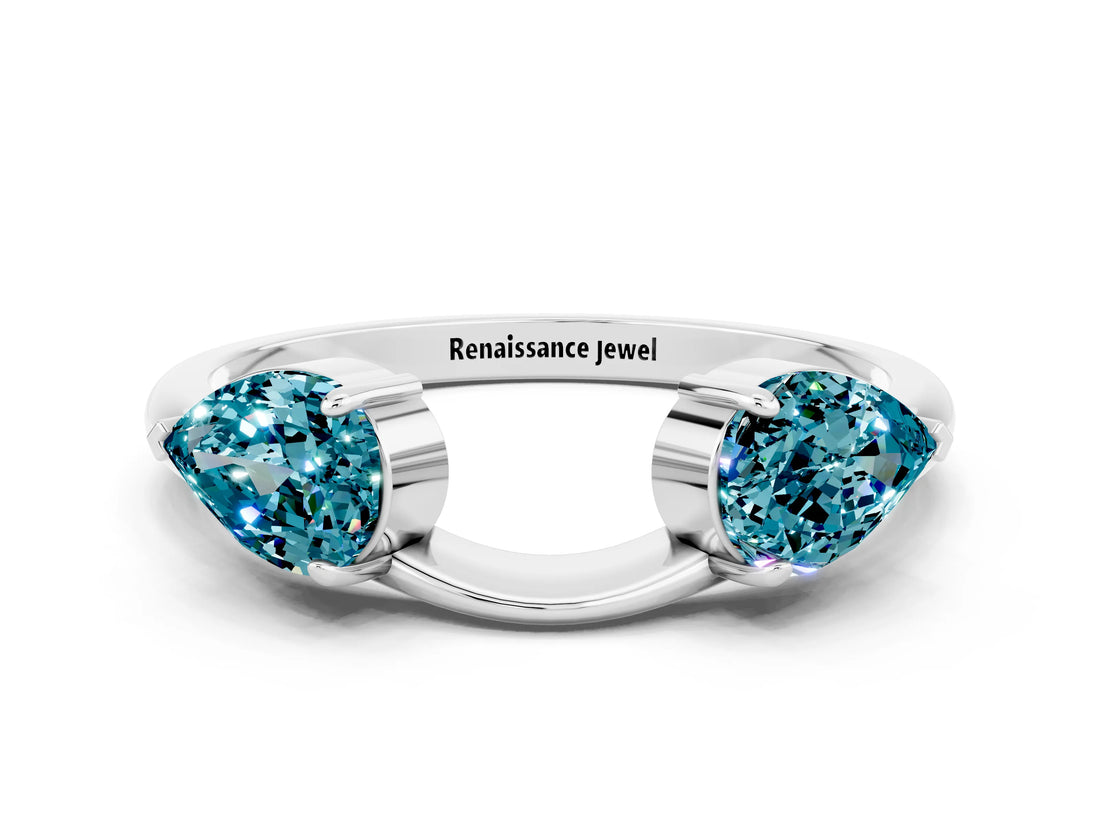White gold Two-Stone Pear Blue Topaz Bypass Ring with Prong Setting_6
