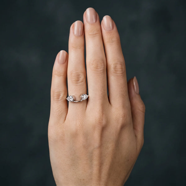 Platinum Two-Stone Pear Diamond Bypass Ring with Prong Setting
