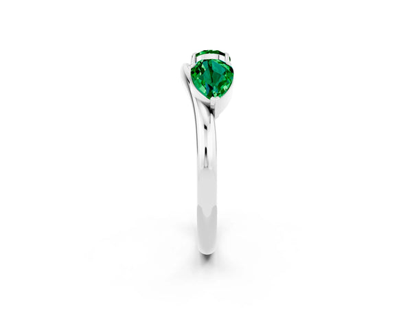 White Gold Pear-Shaped Lab-Grown Emerald Two Stone Curved Wedding Band with Prong Set Pears