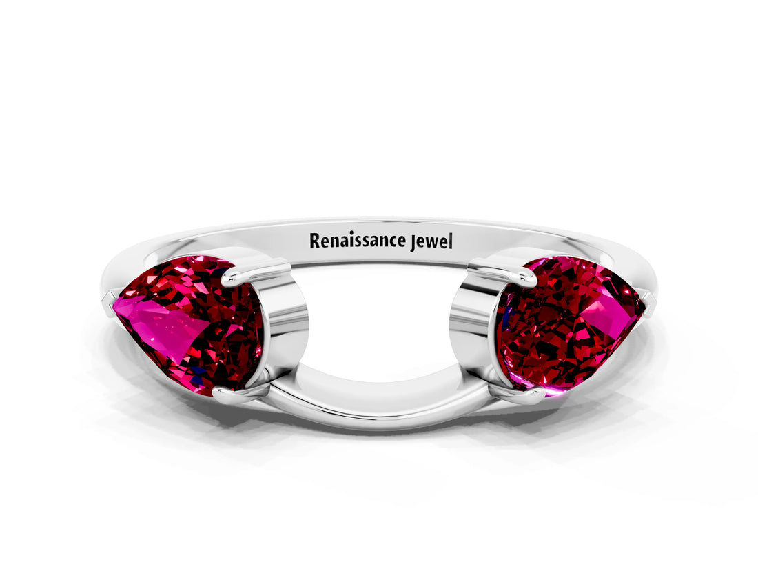 White gold Two-Stone Pear Garnet Bypass Ring with Prong Setting_6