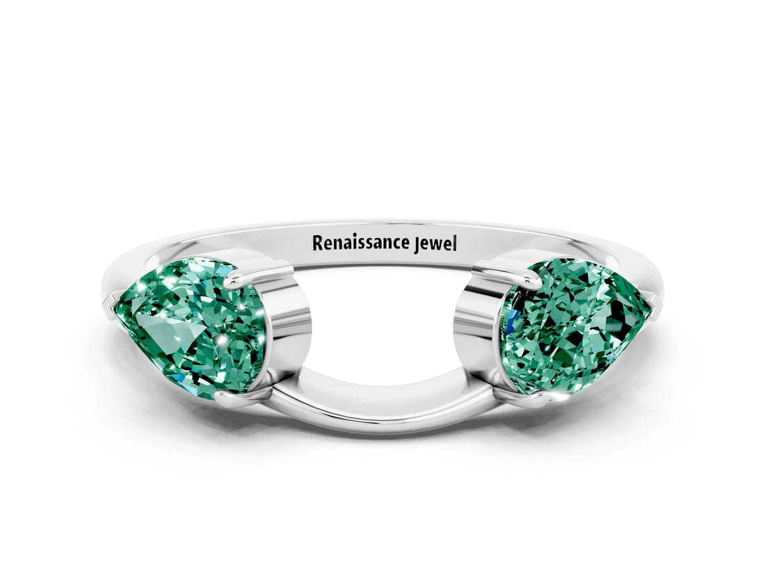White gold Two-Stone Pear Green Sapphire Bypass Ring with Prong Setting_6