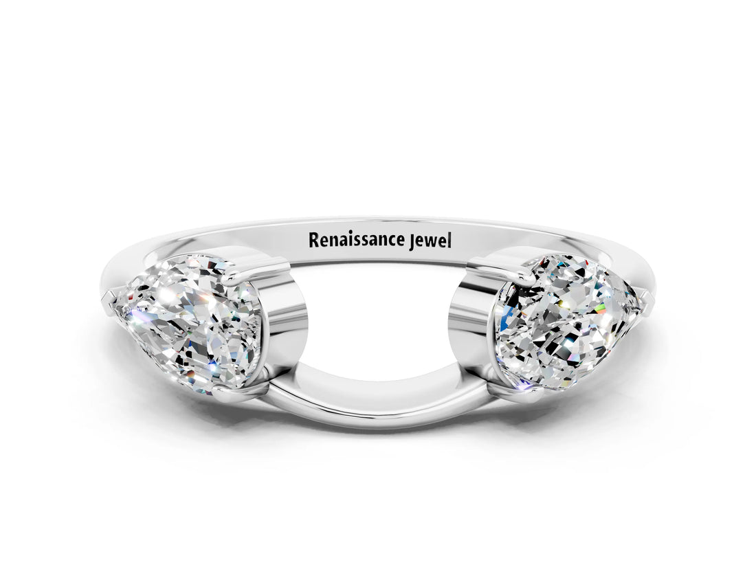 White gold Two-Stone Pear Moissanite Bypass Ring with Prong Setting_6