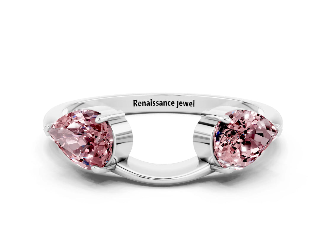 White gold Two-Stone Pear Morganite Bypass Ring with Prong Setting_6