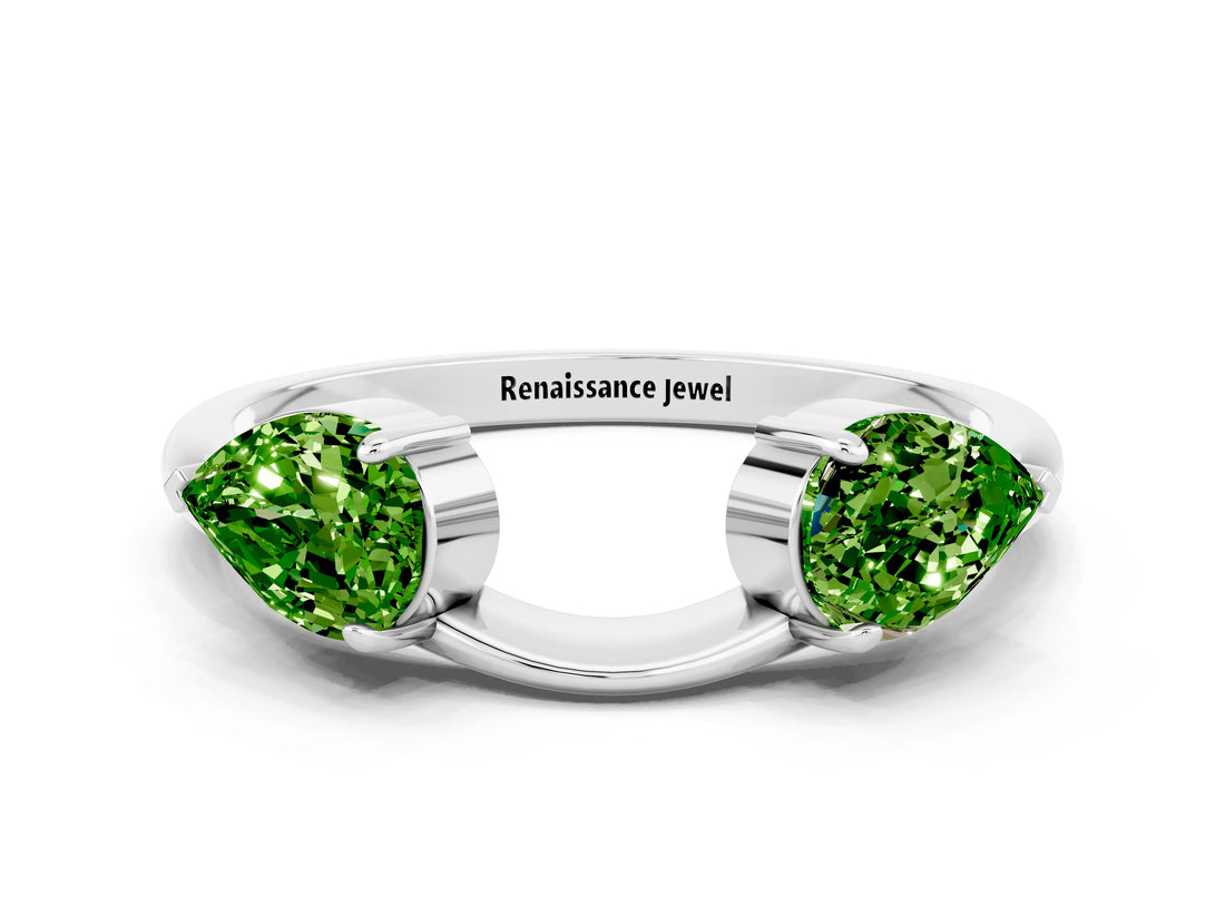 White gold Two-Stone Pear Peridot Bypass Ring with Prong Setting_6
