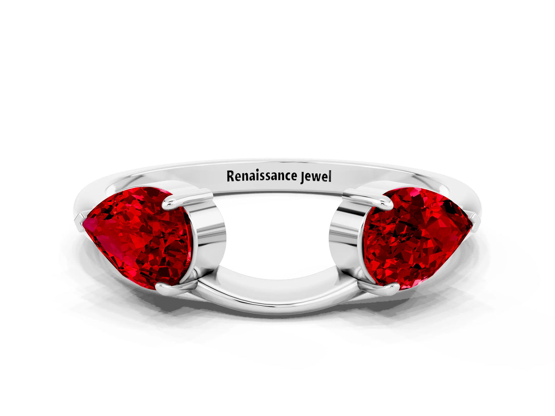 White gold Two-Stone Pear Ruby Bypass Ring with Prong Setting_6