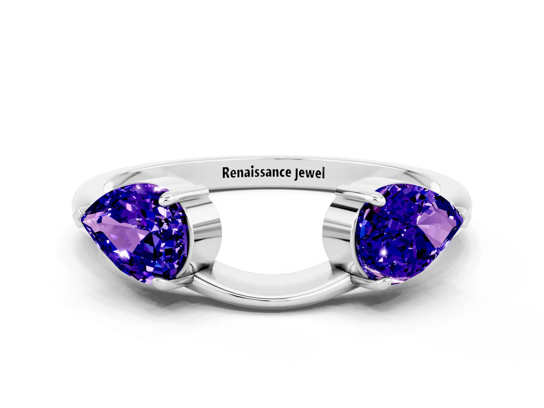 White gold Two-Stone Pear Tanzanite Bypass Ring with Prong Setting_6
